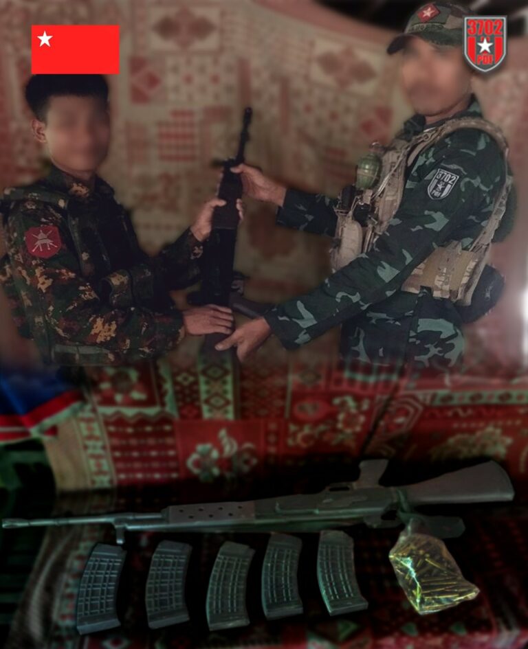ကျောက်တံခါးမြို့နယ်၊ နတ်သံကွင်းကာကင်းစခန်းမှ စစ်မှုထမ်းတပ်သား ၁ ဦး လက်နက်ခဲယမ်းများ နှင့် အတူ အလင်းဝင်၊